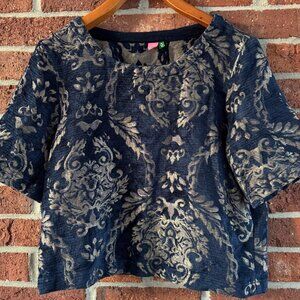 Farm Rio Jacquard Navy Gold Baroque Top M